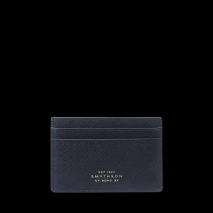 Smythson Wallets | Navy Blue Panama Leather Flat Card Holder