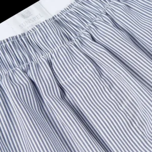 Sunspel Underwear | Navy Blue Pinstripe Cotton Poplin Boxer Shorts