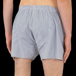 Sunspel Underwear | Navy Blue Pinstripe Cotton Poplin Boxer Shorts