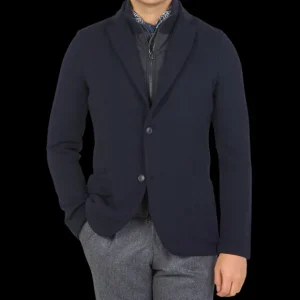 Gran Sasso Outerwear | Navy Blue Rain Wool Knitted Jacket