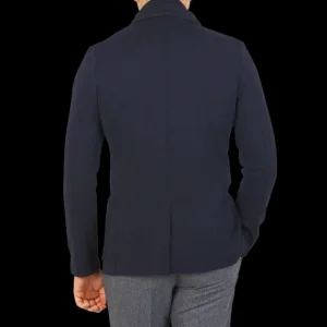 Gran Sasso Outerwear | Navy Blue Rain Wool Knitted Jacket