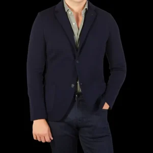 Gran Sasso Knitwear | Navy Blue Travel Wool Knitted Blazer