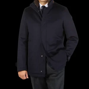 Herno Outerwear | Navy Blue Water Repellent Cashmere Car Coat