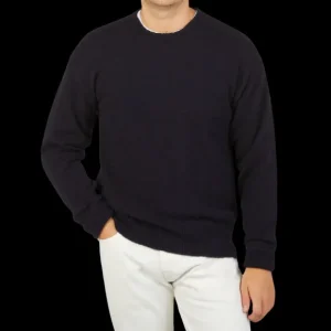 Altea Sweaters | Navy Blue Wool Alpaca Crewneck Sweater