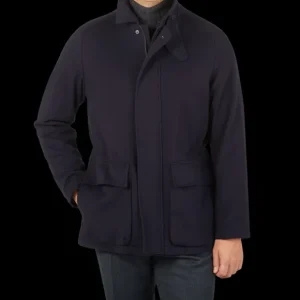 De Petrillo Outerwear | Navy Blue Wool Cashmere Caban Jacket