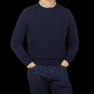 Filippo de Laurentiis Knitwear | Navy Blue Wool Cashmere Crewneck Sweater