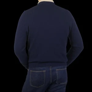 Filippo de Laurentiis Sweaters | Navy Blue Wool Cashmere Crewneck Sweater