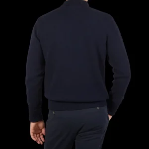 G.R.P Sweaters | Navy Blue Wool Cashmere Mock Neck Sweater