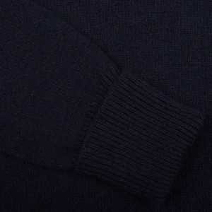 G.R.P Sweaters | Navy Blue Wool Cashmere Mock Neck Sweater