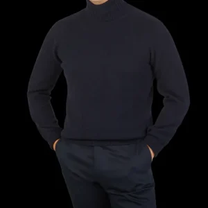 Altea Knitwear | Navy Blue Wool Cashmere Rollneck