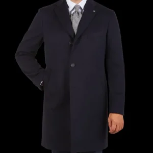 Tagliatore Outerwear | Navy Blue Wool Cashmere Tailored Coat