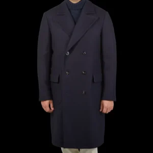 Boglioli Coats & Jackets | Navy Blue Wool Cashmere Twill Coat