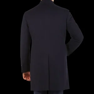 Tagliatore Outerwear | Navy Blue Wool Cashmere Tailored Coat