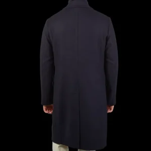 Boglioli Coats & Jackets | Navy Blue Wool Cashmere Twill Coat