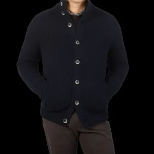 Herno Knitwear | Navy Blue Wool Knitted Blouson