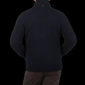 Herno Knitwear | Navy Blue Wool Knitted Blouson