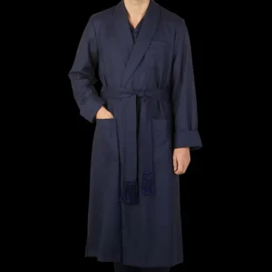 Derek Rose Loungewear | Navy Blue Wool Twill Westminister Gown