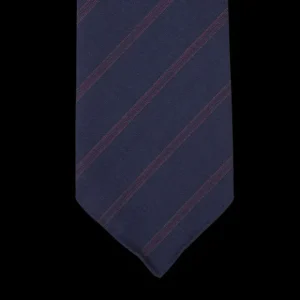 Dreaming Of Monday Ties | Navy Burgundy Striped 7-Fold Super 100S Wool Tie