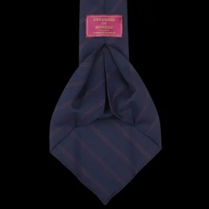 Dreaming Of Monday Ties | Navy Burgundy Striped 7-Fold Super 100S Wool Tie