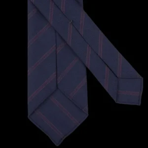 Dreaming Of Monday Ties | Navy Burgundy Striped 7-Fold Super 100S Wool Tie