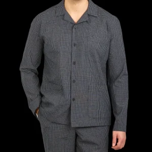 Sunspel Loungewear | Navy Checked Windowpane Pyjamas