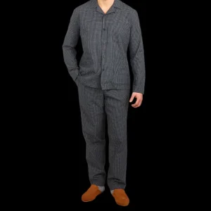 Sunspel Loungewear | Navy Checked Windowpane Pyjamas