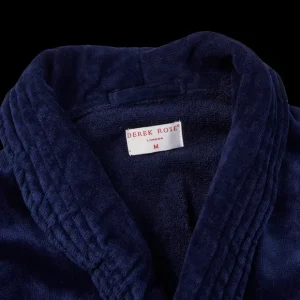 Derek Rose Loungewear | Navy Cotton Velour Towelling Gown