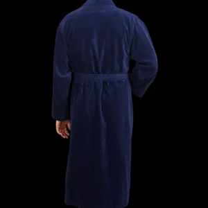 Derek Rose Loungewear | Navy Cotton Velour Towelling Gown