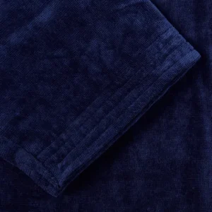 Derek Rose Loungewear | Navy Cotton Velour Towelling Gown