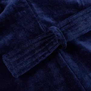 Derek Rose Loungewear | Navy Cotton Velour Towelling Gown