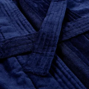 Derek Rose Loungewear | Navy Cotton Velour Towelling Gown