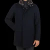 Herno Coats & Jackets | Navy Diagonal Wool Fur Car Coat