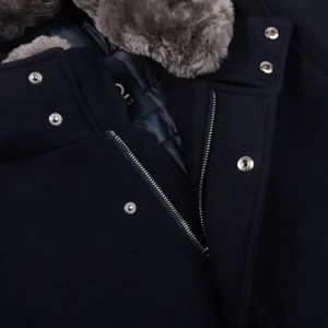 Herno Coats & Jackets | Navy Diagonal Wool Fur Car Coat