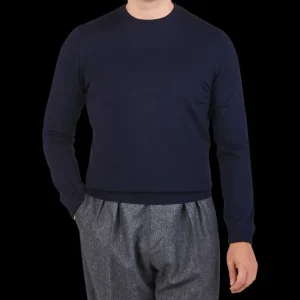 Gran Sasso Knitwear | Navy Extra Fine Merino Crew Neck