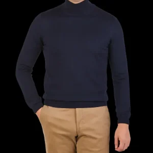 Gran Sasso Knitwear | Navy Extra Fine Merino Roll Neck