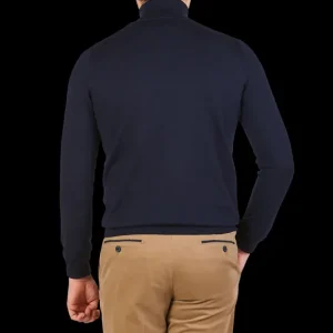 Gran Sasso Knitwear | Navy Extra Fine Merino Roll Neck