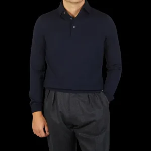 Gran Sasso Polo Shirts | Navy Extra Fine Merino Wool Polo Shirt