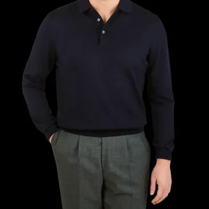 Gran Sasso Sweaters | Navy Extra Fine Merino Wool Polo Shirt