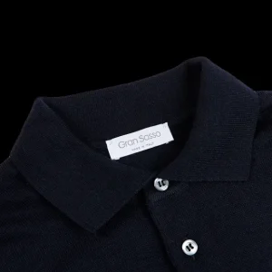 Gran Sasso Knitwear | Navy Extra Fine Merino Wool Polo Shirt