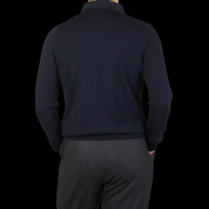 Gran Sasso Shirts | Navy Extra Fine Merino Wool Polo Shirt