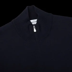 Gran Sasso Cardigans | Navy Extrafine Merino Wool Zip Cardigan