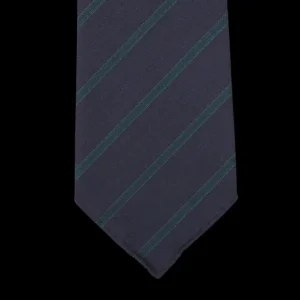 Dreaming Of Monday Ties | Navy Green Striped 7-Fold Super 100S Wool Tie