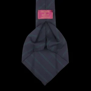 Dreaming Of Monday Ties | Navy Green Striped 7-Fold Super 100S Wool Tie