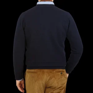 William Lockie Knitwear | Navy Lambswool Button Cardigan