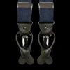 Albert Thurston Braces | Navy Linen And Brown Leather 35 Mm Braces