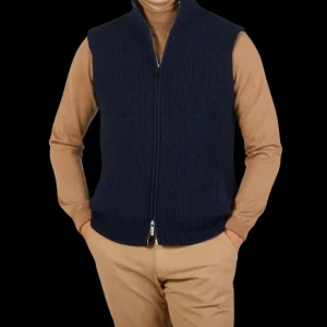 Maurizio Baldassari Gilets | Navy Merino Wool Brenta Gilet