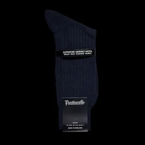 Pantherella Socks | Navy Merino Wool Ribbed Ankle Socks