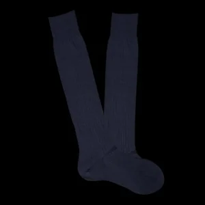 Pantherella Socks | Navy Merino Wool Ribbed Knee Socks