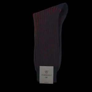 Canali Socks | Navy Red Ribbed Cotton Vanisee Socks