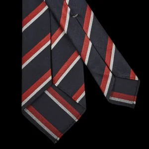 Dreaming Of Monday Ties | Navy Regimental Striped 7-Fold Wool Tie